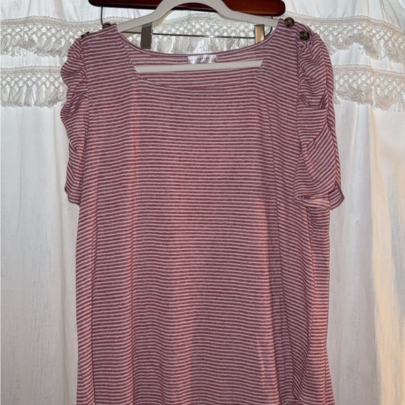 retrology Tops - Striped Short Sleeve Top with Button Detail